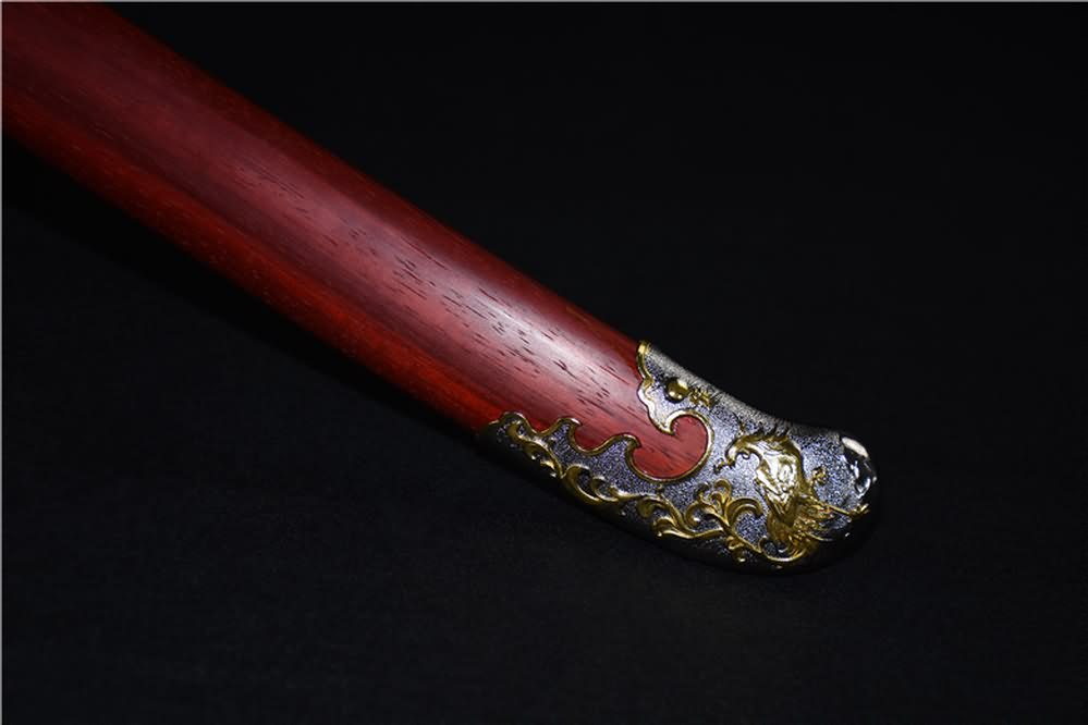 Qing dao sword,Damascus steel red blade,Redwood scabbard