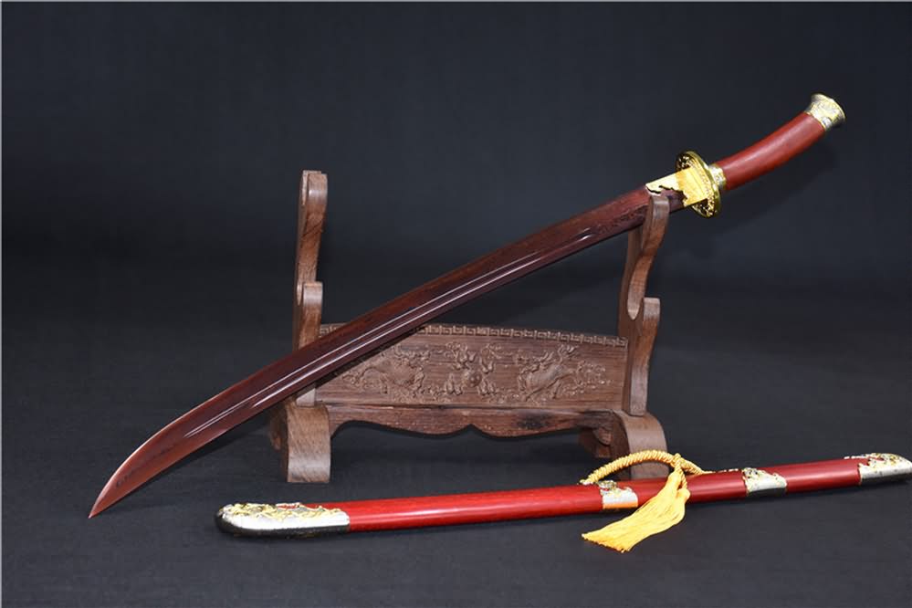 Qing dao sword,Damascus steel red blade,Redwood scabbard