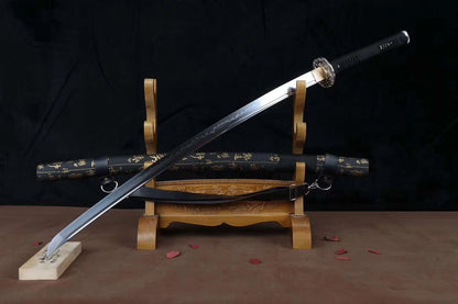 Nihontou katana,High carbon steel burn blade,Leather scabbard