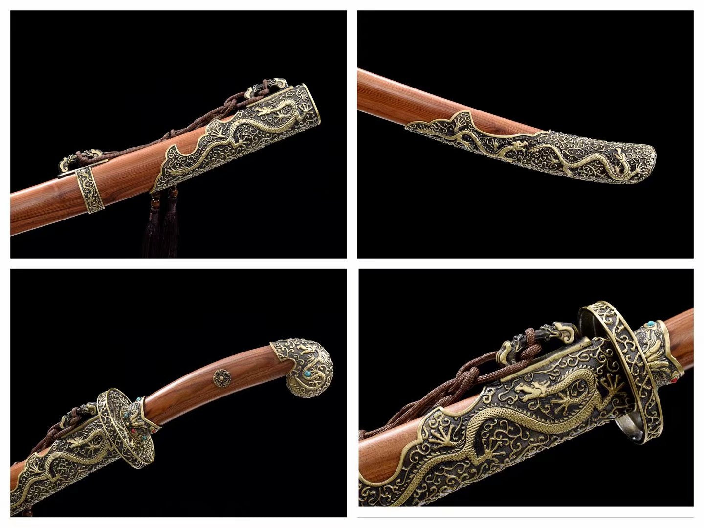 Dragon Qing Dao,Forged damascus steel turn blade,Brass fittings