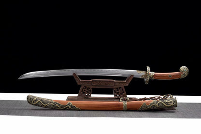 Dragon Qing Dao,Forged damascus steel turn blade,Brass fittings