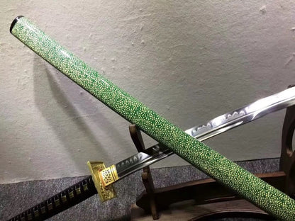 Japanese tachi,Hand forged(Hihg carbon steel blade,Green skin)Full tang