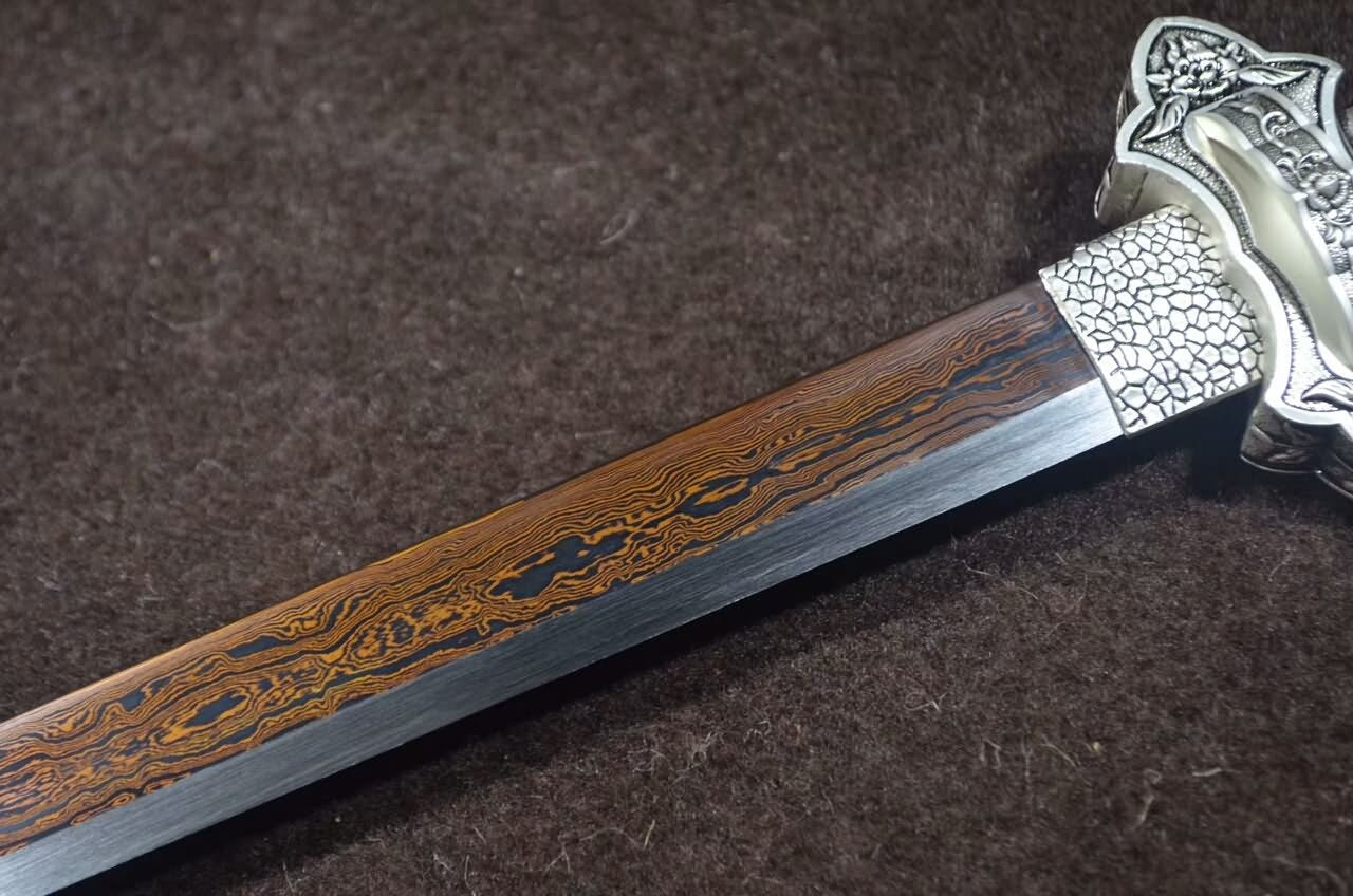 Tang dao(Damascus steel red blade,Black wood,Alloy)Full tang