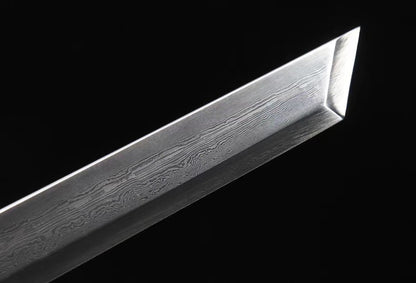 Tang dao,Forged Damascus steel blade,Brass fittings