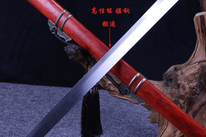 Tang dao,Forged high carbon steel blade,Redwood scabbard