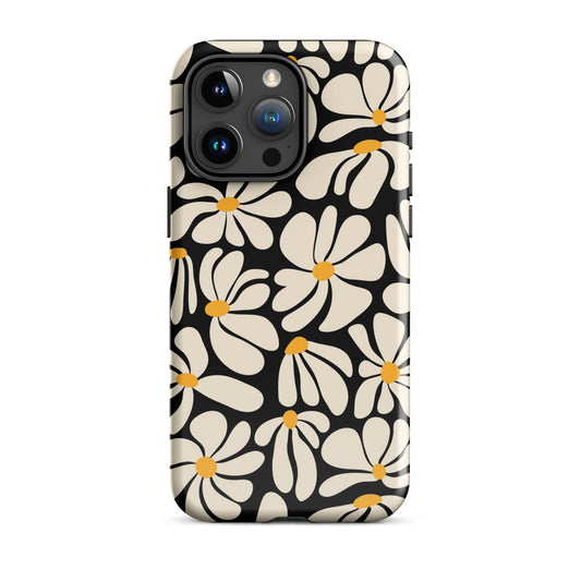 Black Retro Flowers iPhone Case