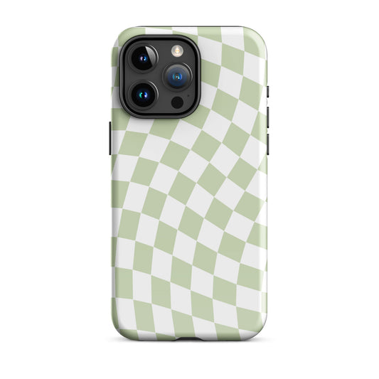 Light Green Wavy Checkered iPhone Case