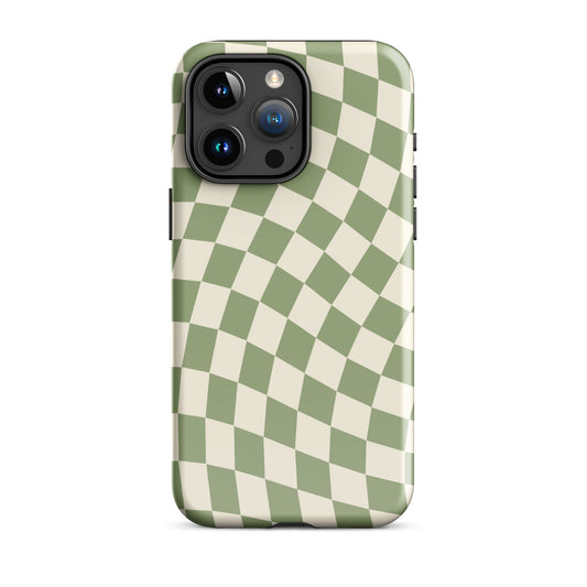 Green & Beige Wavy Checkered iPhone Case