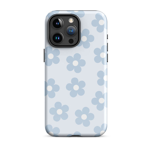 Light Blue Retro Flowers iPhone Case