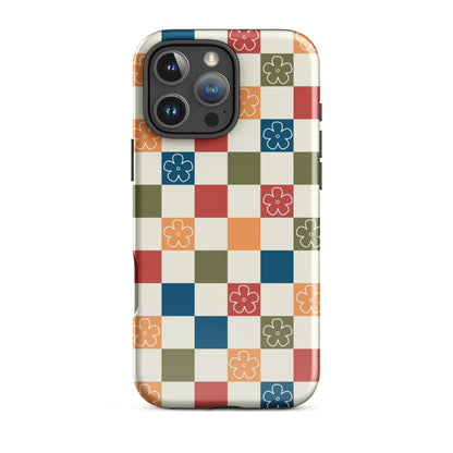 Vintage Flowers Checkered iPhone Case