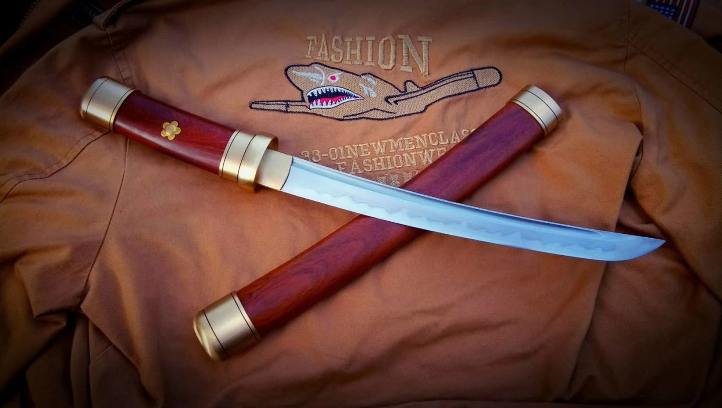 Katana,Damascus steel turn blade,Brass,Redwood scabbard